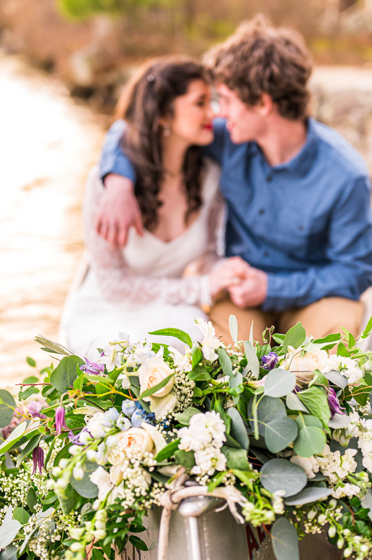 custom romantic new hampshire wedding flowers for a NH wedding flowers in a boat