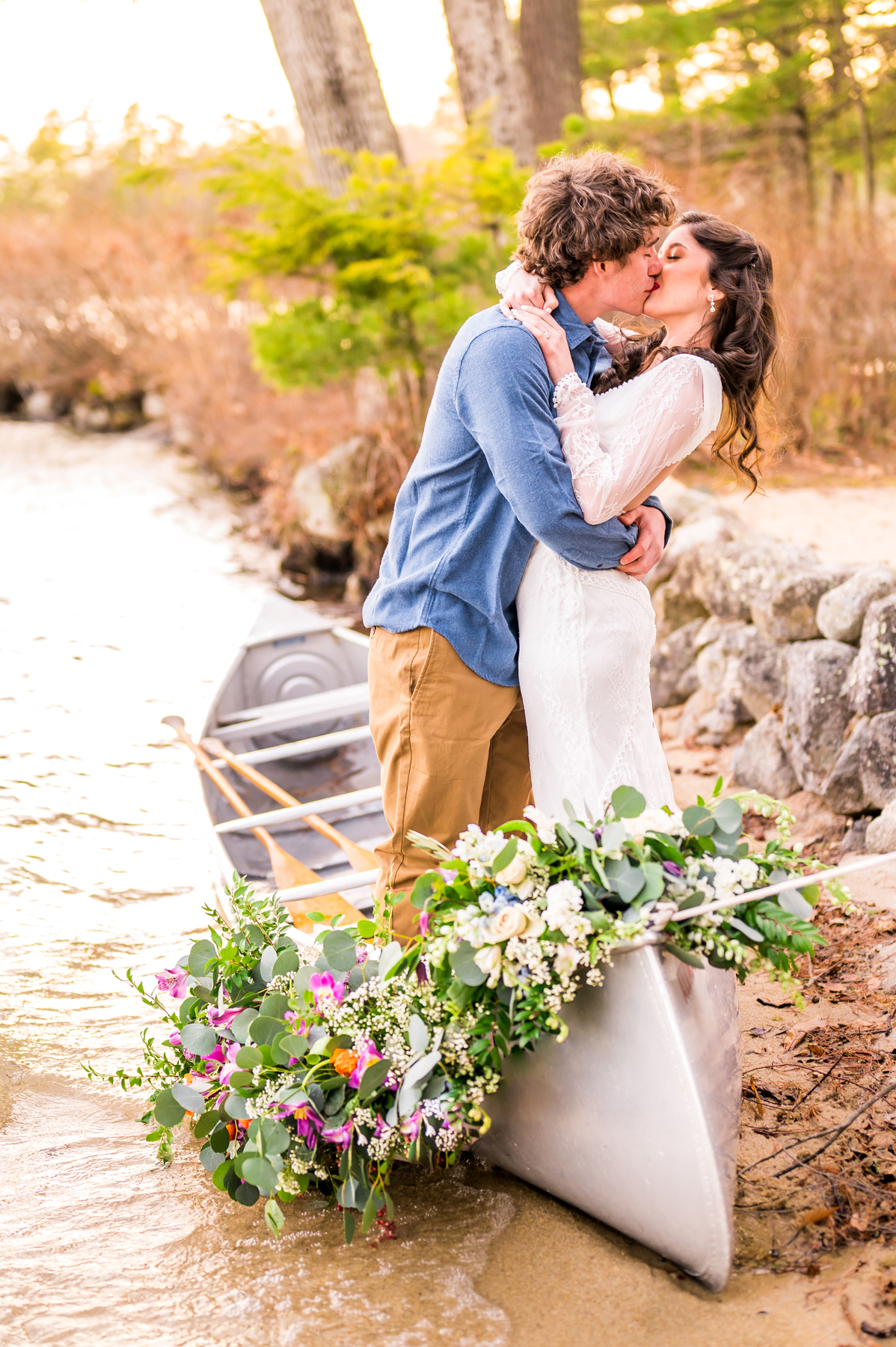 custom romantic new hampshire wedding flowers for a NH wedding flowers in a boat