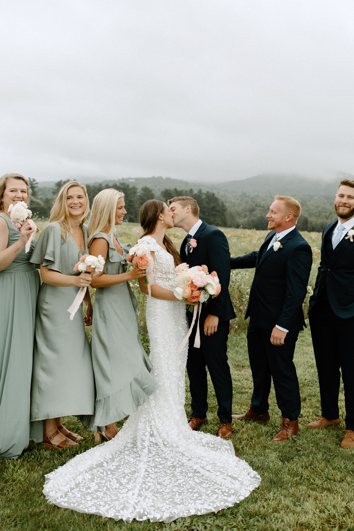 Burlington Vermont wedding florist white cream and pink garden inspired wedding flowers in Stowe Vermont at the Barn at Smugglers Notch wedding party flowers