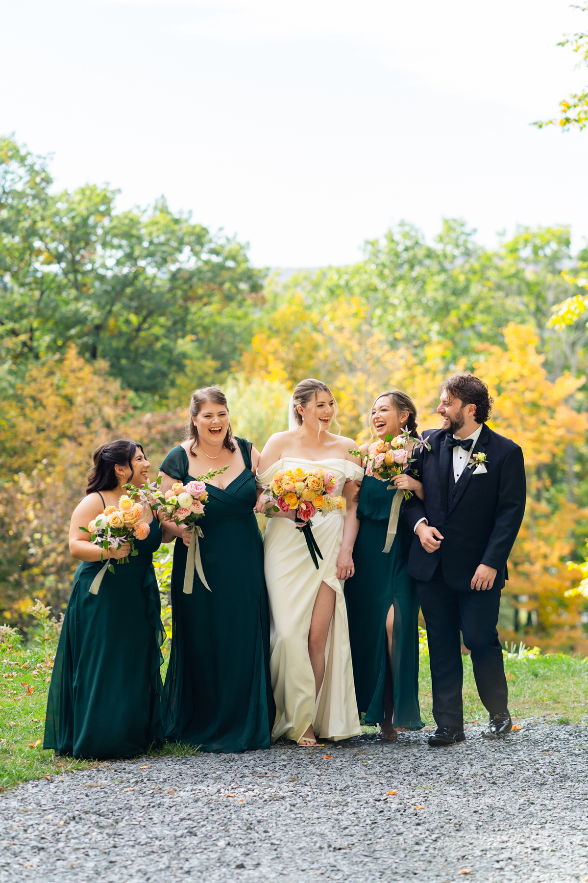Lake view Fall wedding by a Burlington Vermont wedding florist golden mustard yellow and pink wedding flowers for a lakeside wedding in southern Vermont wedding venue Lake Bomoseen Lodge Castelton Vermont