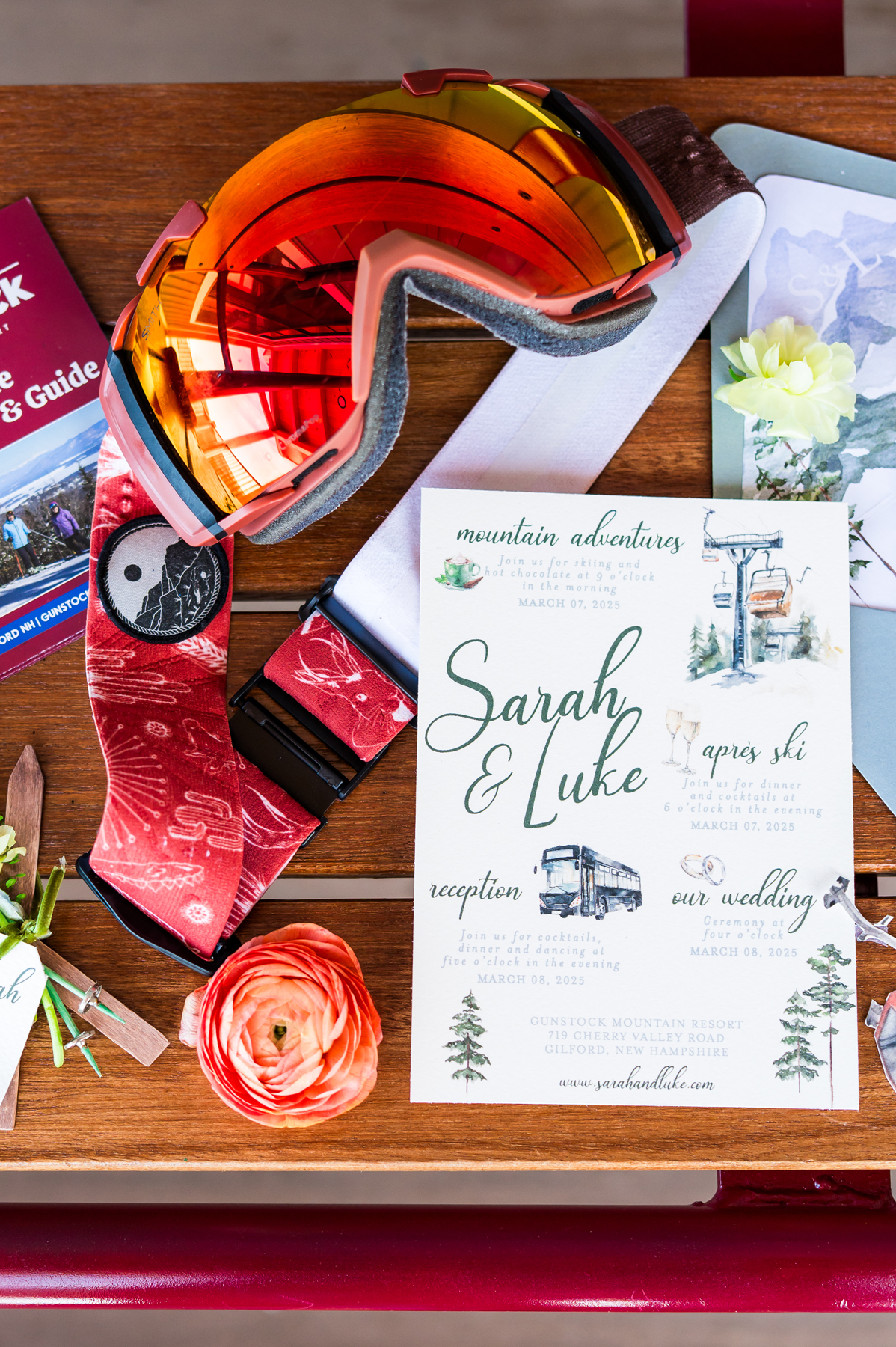 SKI MOUNTAIN WEDDING INVITATION STATIONERY DESIGN VERMONT