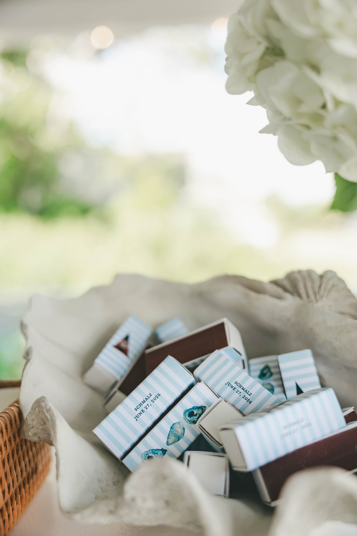 coastal Maine wedding stationery custom wedding matches with oysters artwork