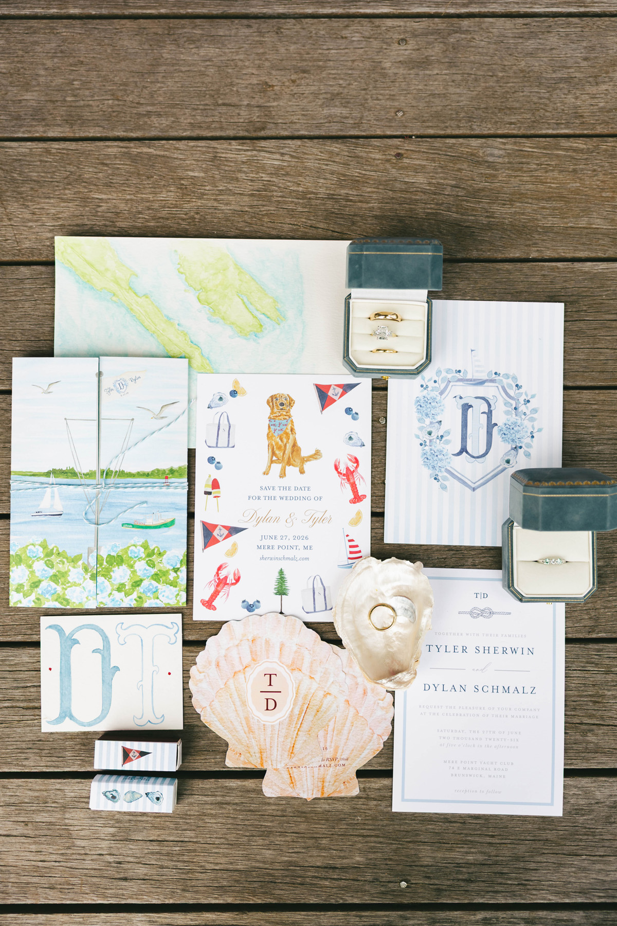 coastal Maine wedding stationery custom artwork illustrations watercolor for invitations at the coast of maine
