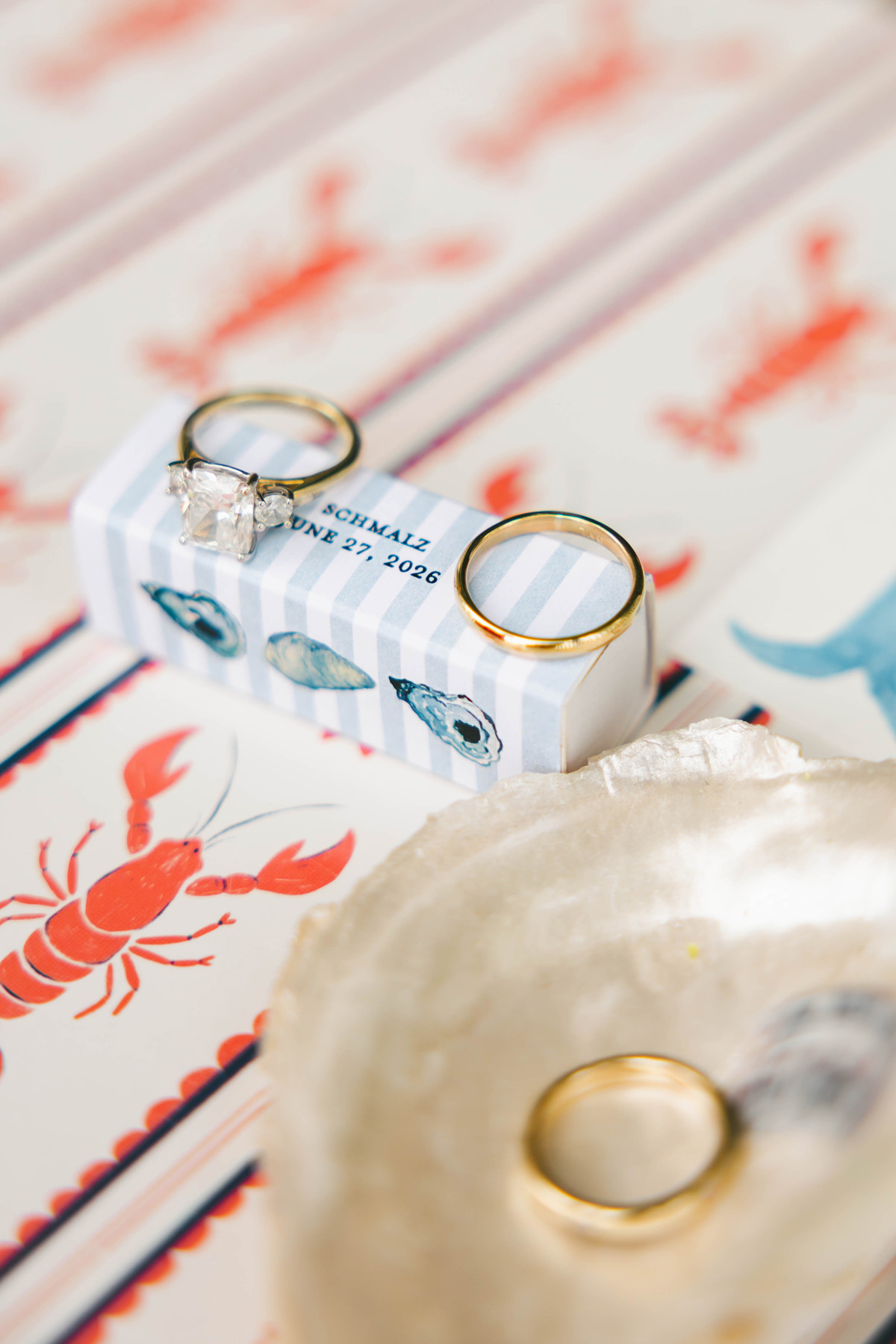 coastal Maine wedding stationery custom wedding matches with oysters artwork