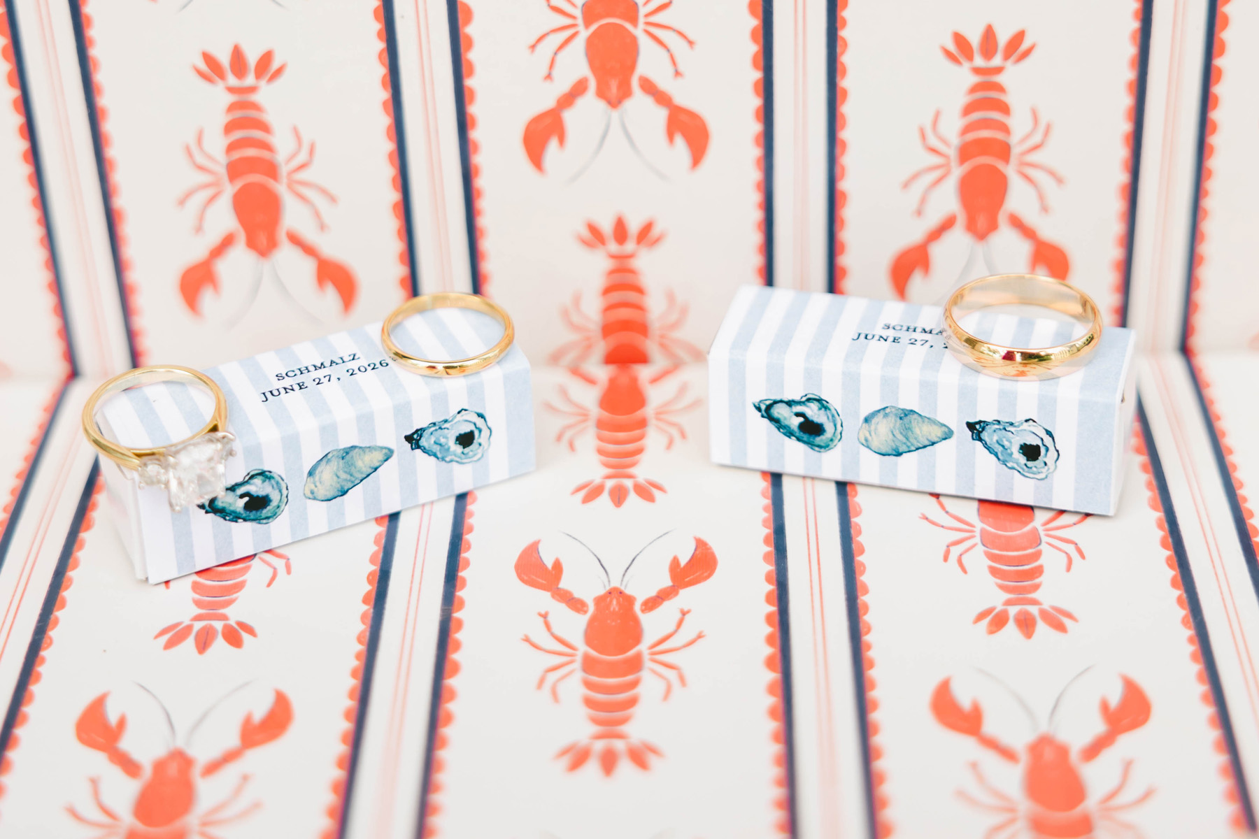coastal Maine wedding stationery custom wedding matches with oyster artwork